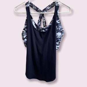 Womens Navy athletic tank with sports bra | XS